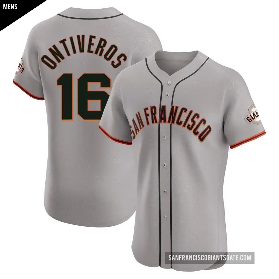 Men's San Francisco Giants ＃16 Steve Ontiveros Elite Gray Road Jersey