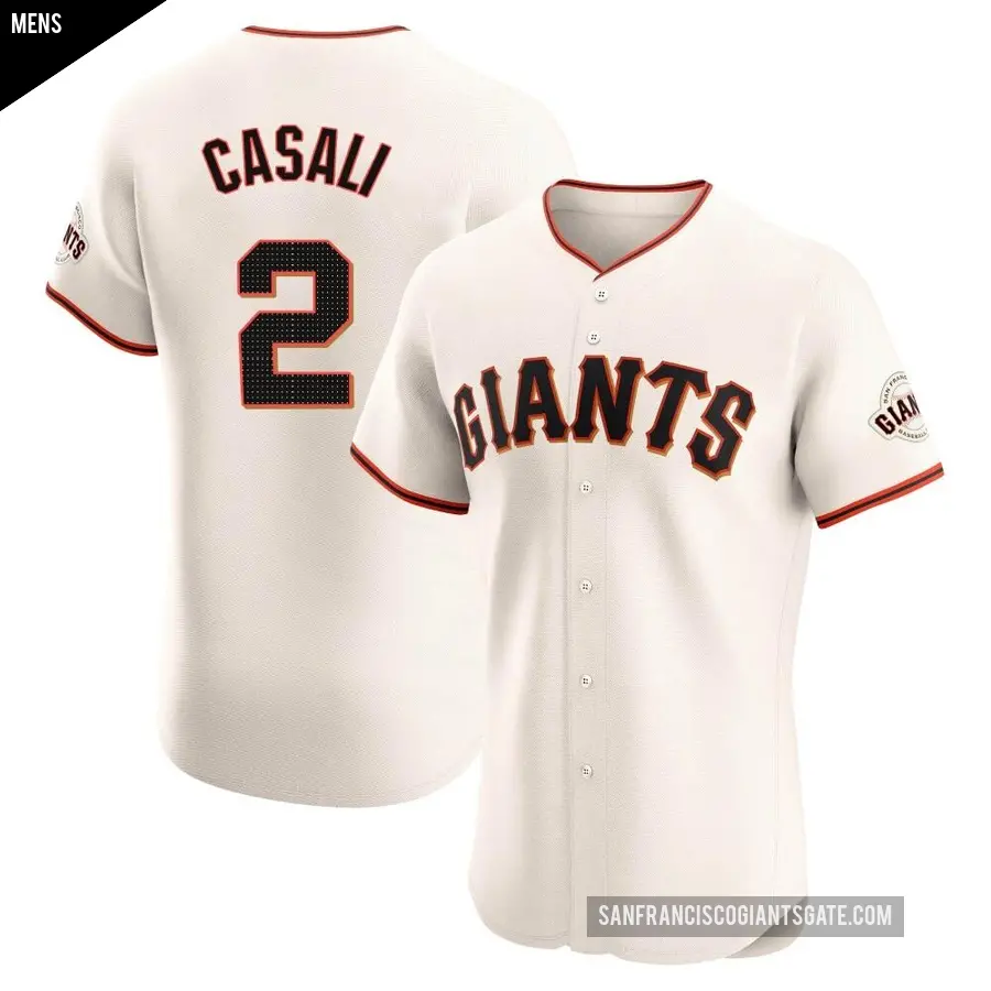 Men's San Francisco Giants ＃2 Curt Casali Elite Cream Home Jersey