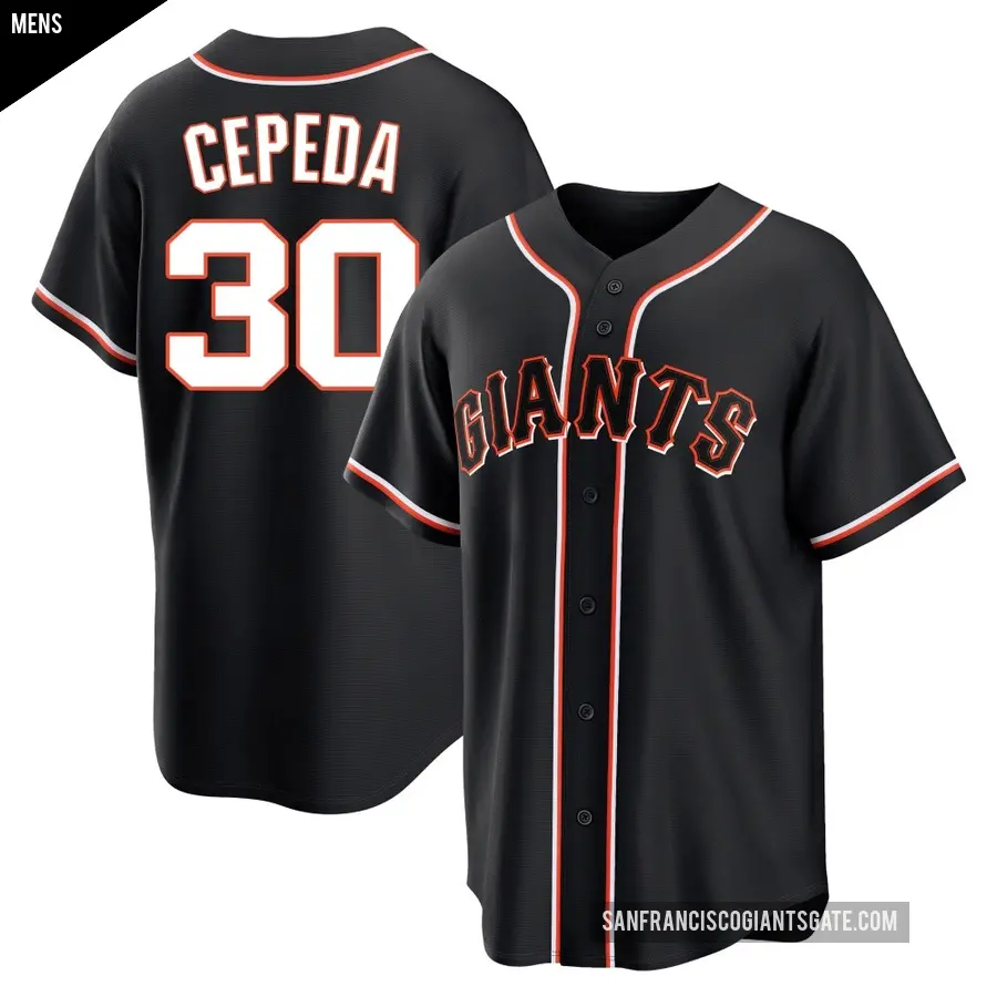 Men's San Francisco Giants ＃30 Orlando Cepeda Replica Black Fashion Out Jersey