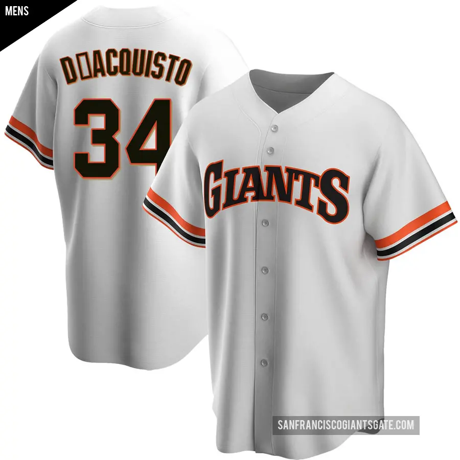 Men's San Francisco Giants ＃34 John D'acquisto Replica White Home Cooperstown Collection Jersey