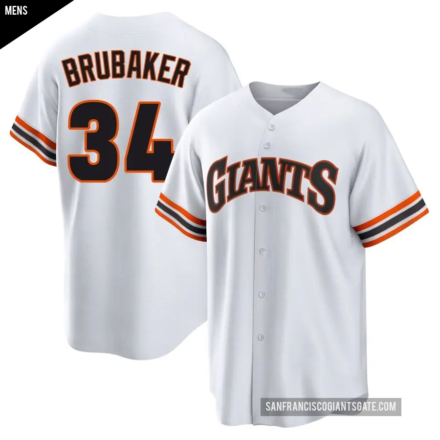 Men's San Francisco Giants ＃34 JT Brubaker Limited White Throwback Cooperstown Collection Jersey