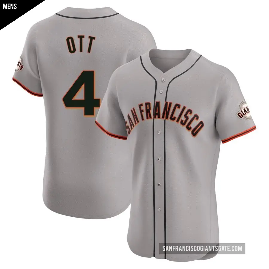 Men's San Francisco Giants ＃4 Mel Ott Elite Gray Road Jersey