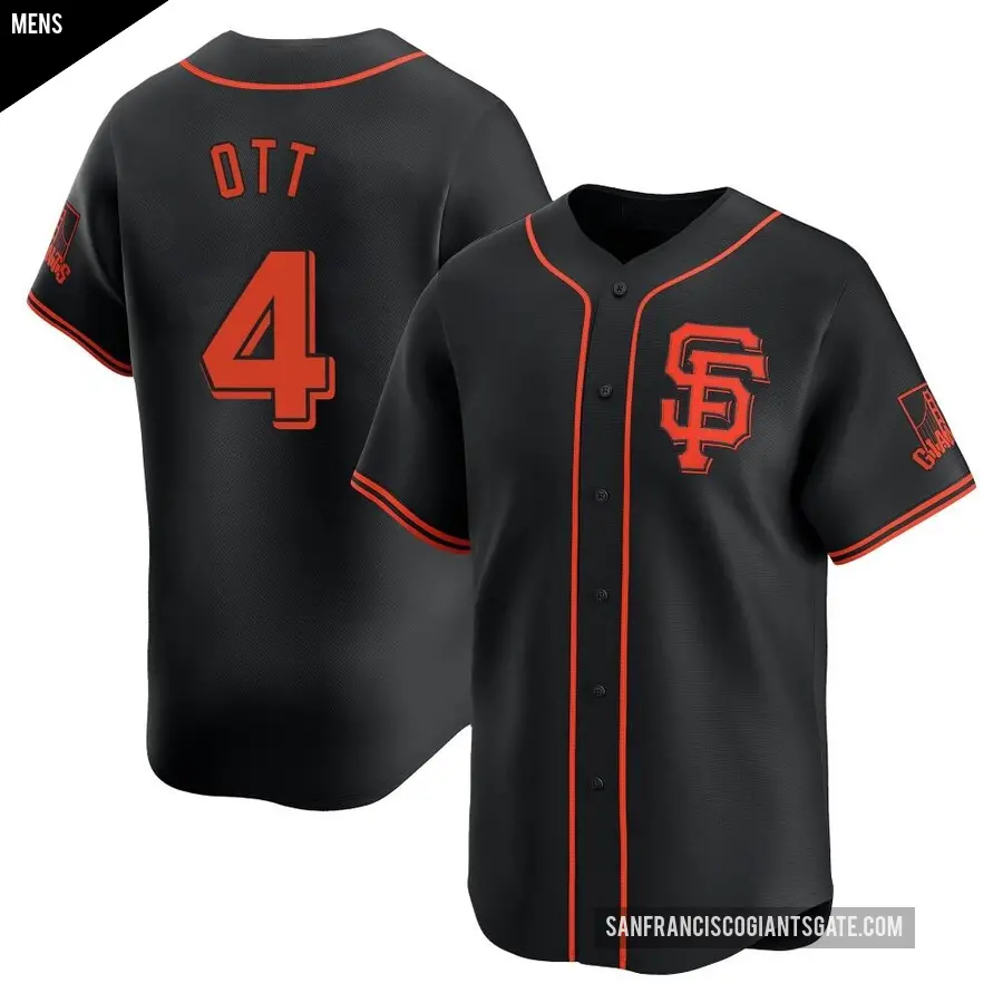 Men's San Francisco Giants ＃4 Mel Ott Limited Black Alternate Jersey