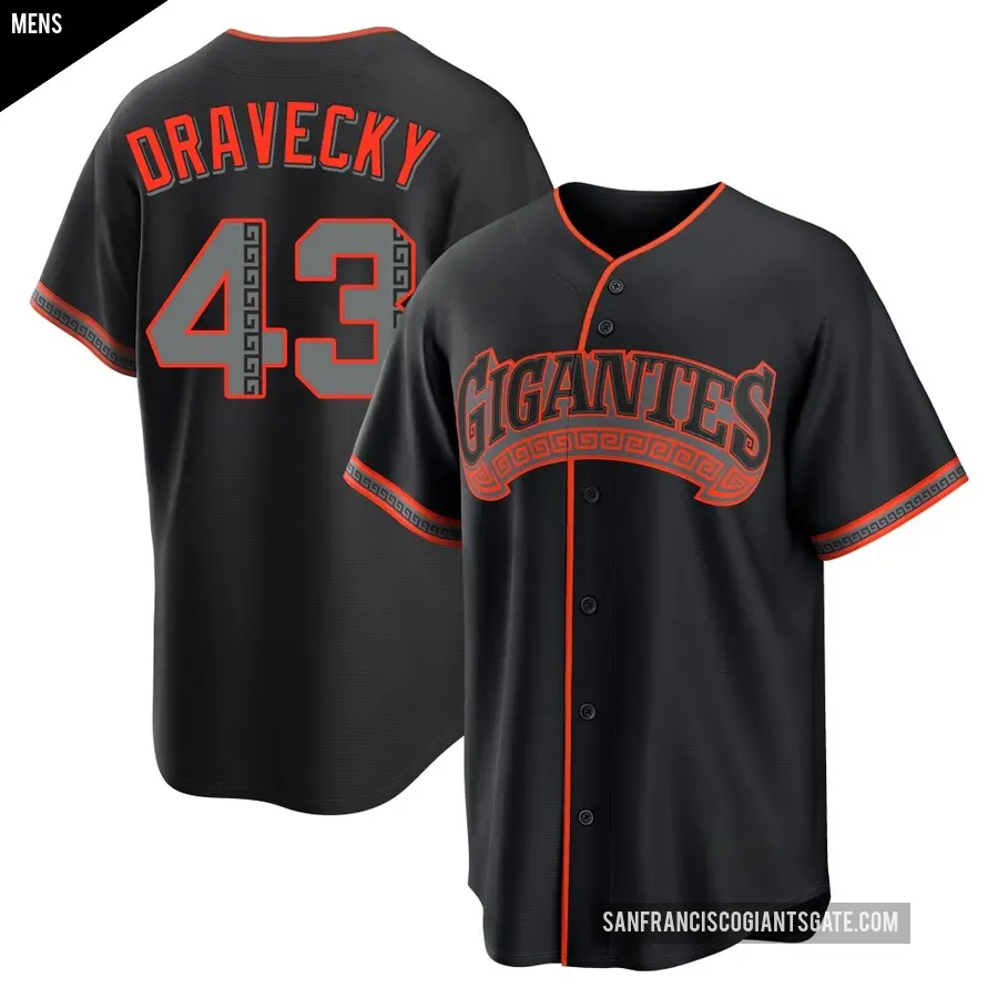Men's San Francisco Giants ＃43 Dave Dravecky Replica Black Alternate Jersey