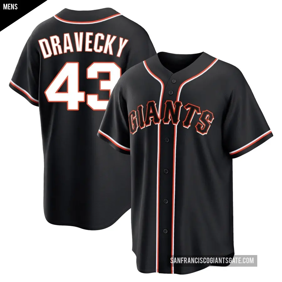 Men's San Francisco Giants ＃43 Dave Dravecky Replica Black Fashion Out Jersey