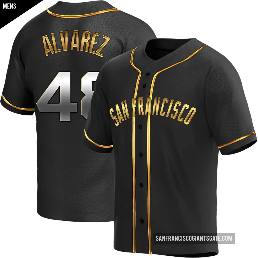 Men's San Francisco Giants ＃48 Jose Alvarez Replica Gold Black en Alternate Jersey