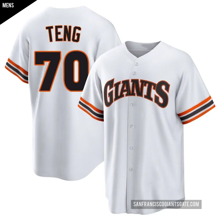 Men's San Francisco Giants ＃70 Kai-Wei Teng Limited White Throwback Cooperstown Collection Jersey