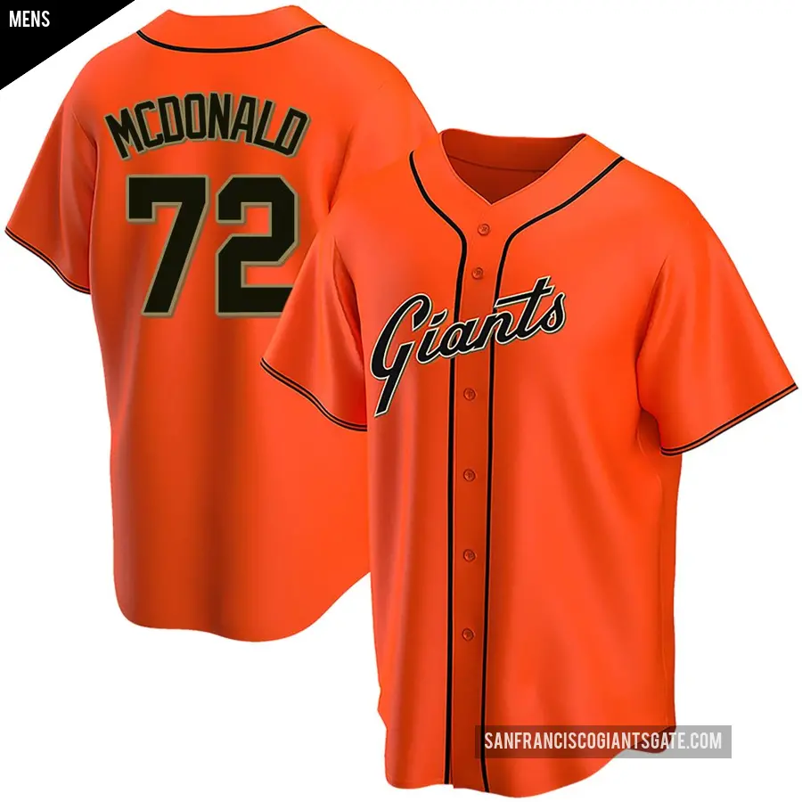 Men's San Francisco Giants ＃72 Trevor McDonald Replica Orange Alternate Jersey