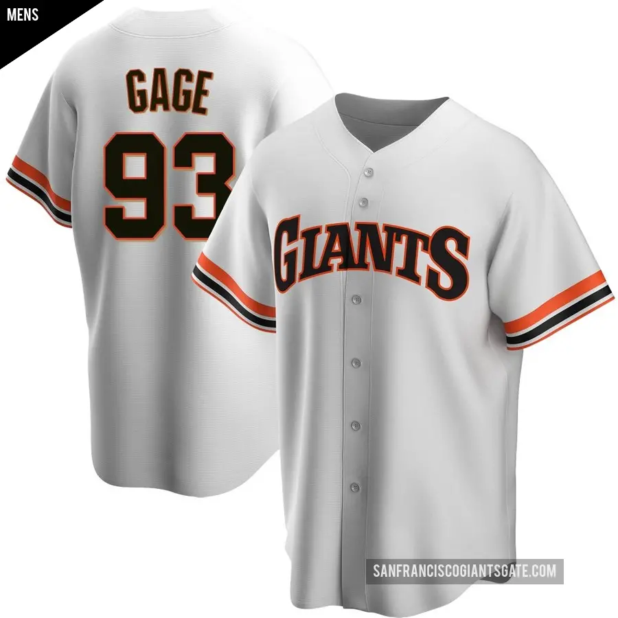 Men's San Francisco Giants ＃93 Matt Gage Replica White Home Cooperstown Collection Jersey
