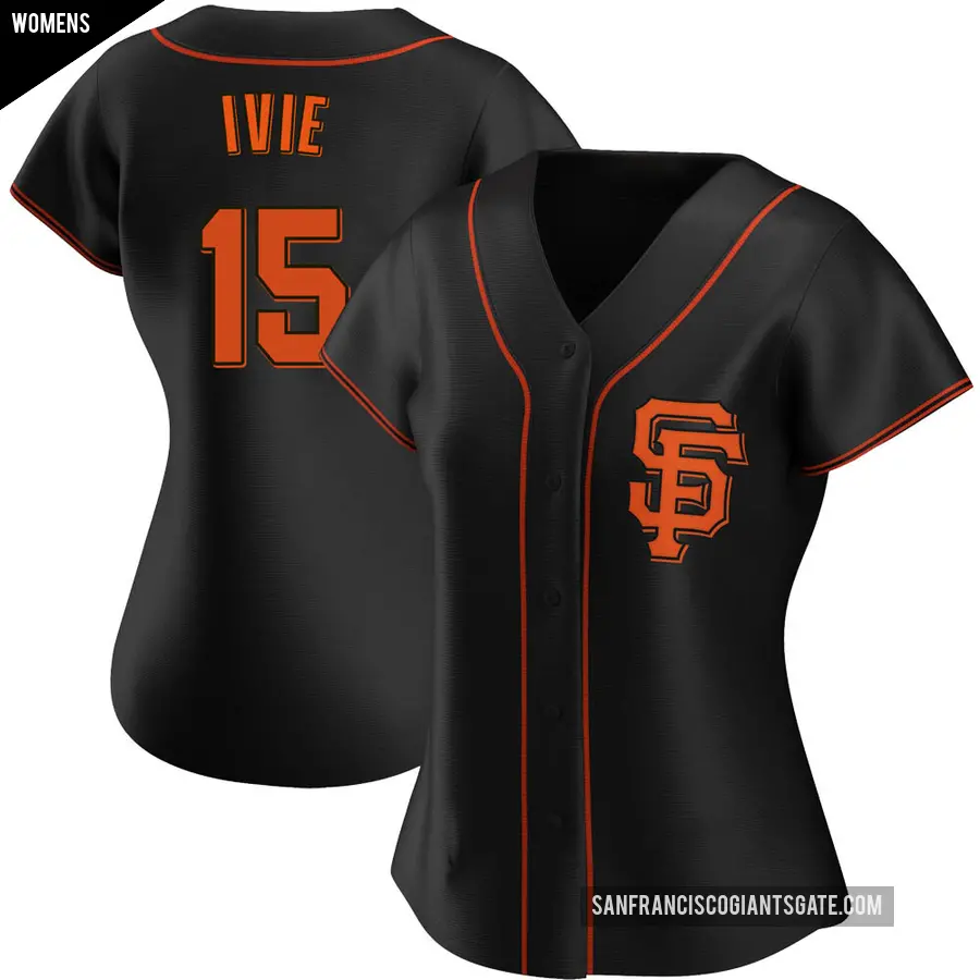 Women's San Francisco Giants ＃15 Mike Ivie Authentic Black Alternate Jersey