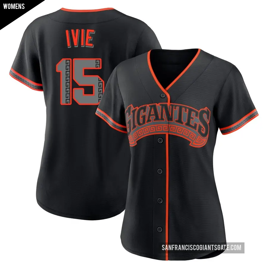 Women's San Francisco Giants ＃15 Mike Ivie Replica Black Alternate Jersey