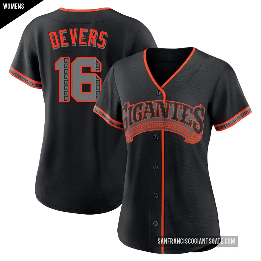 Women's San Francisco Giants ＃16 Rafael Devers Replica Black Alternate Jersey