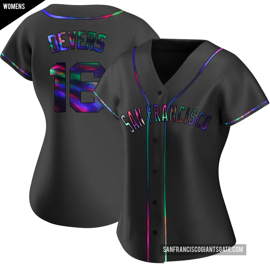 Women's San Francisco Giants ＃16 Rafael Devers Replica Black Holographic Alternate Jersey