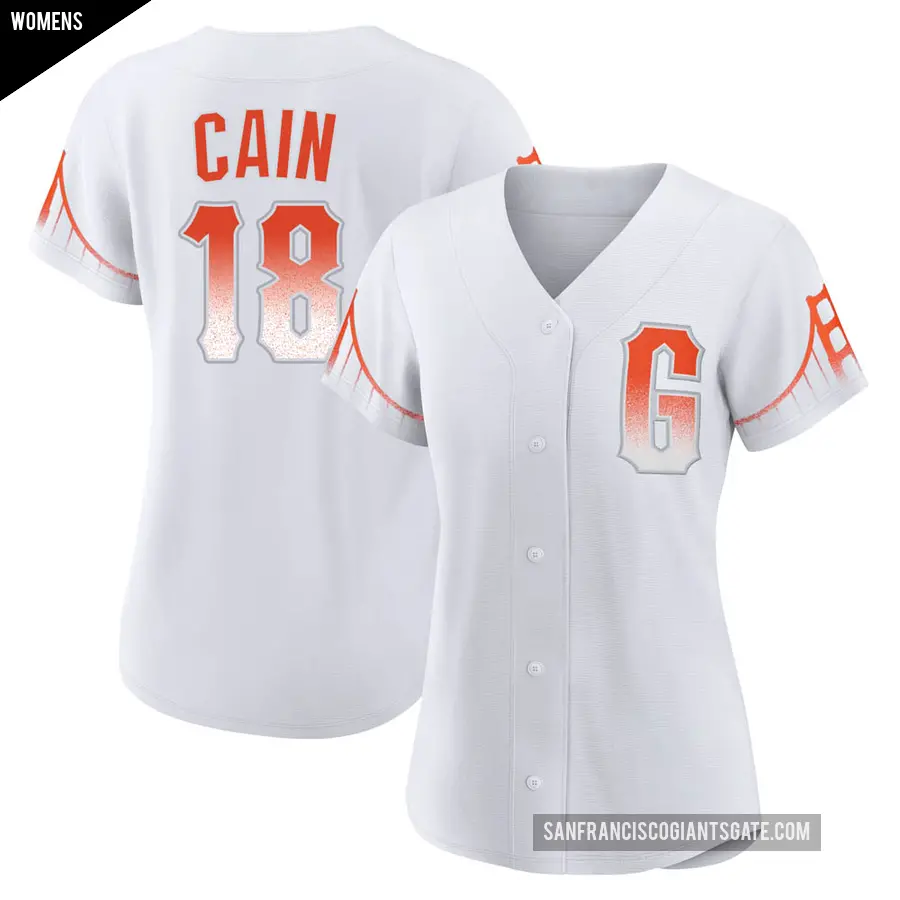 Women's San Francisco Giants ＃18 Matt Cain Authentic White 2021 City Connect Jersey