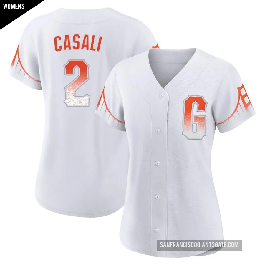 Women's San Francisco Giants ＃2 Curt Casali Authentic White 2021 City Connect Jersey