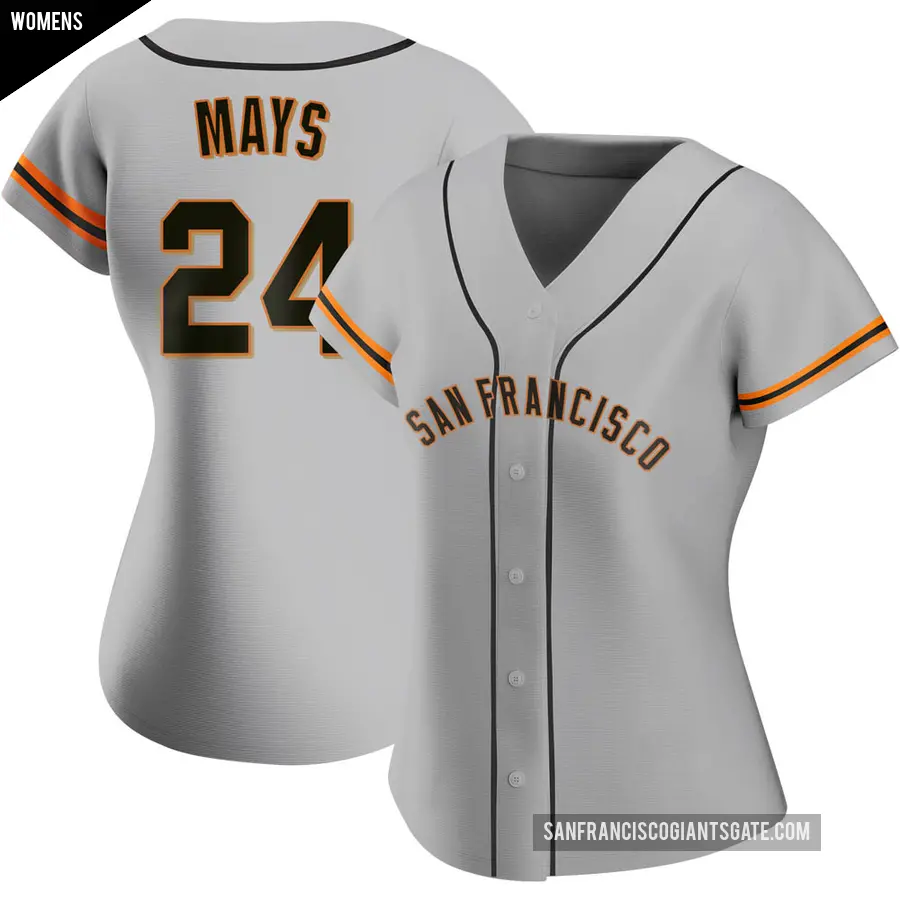 Women's San Francisco Giants ＃24 Willie Mays Replica Gray Road Jersey