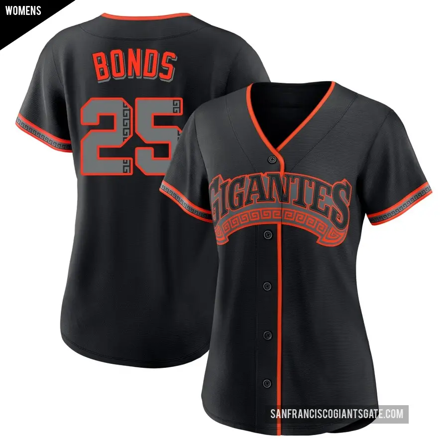 Women's San Francisco Giants ＃25 Barry Bonds Replica Black Alternate Jersey