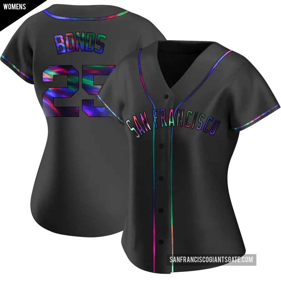 Women's San Francisco Giants ＃25 Barry Bonds Replica Black Holographic Alternate Jersey