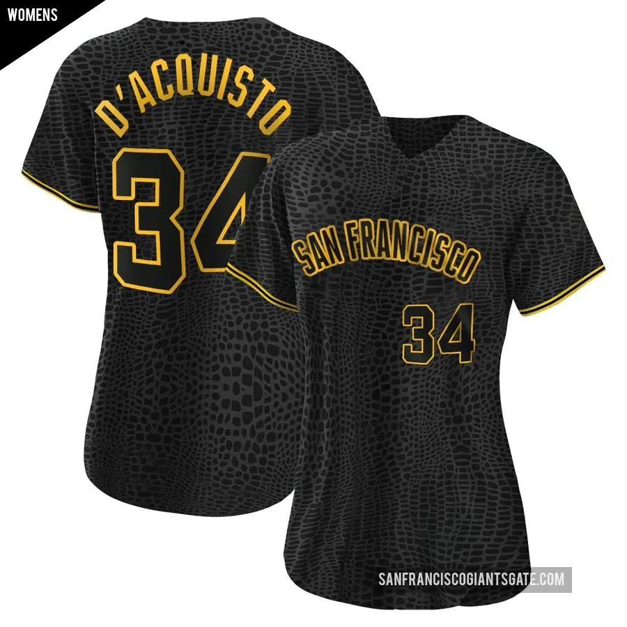 Women's San Francisco Giants ＃34 John D'acquisto Authentic Black Snake Skin City Jersey