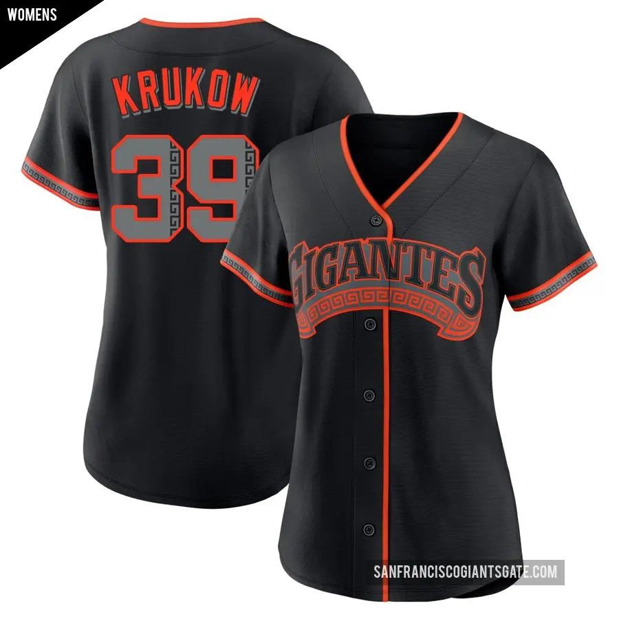 Women's San Francisco Giants ＃39 Mike Krukow Replica Black Alternate Jersey