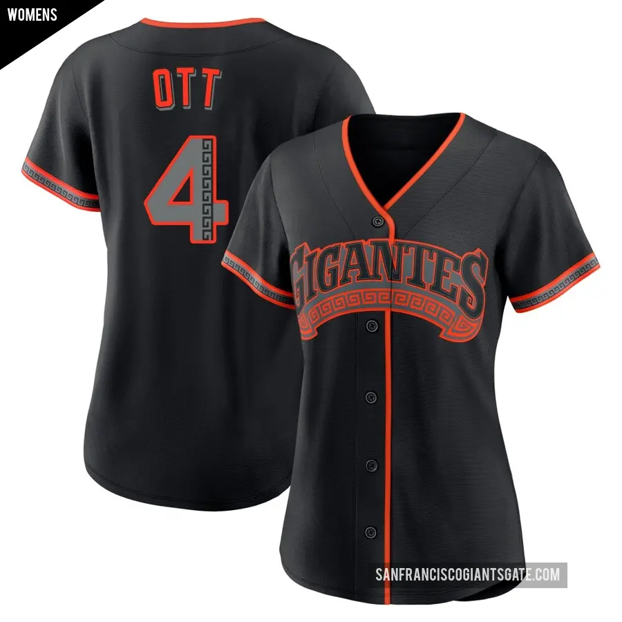 Women's San Francisco Giants ＃4 Mel Ott Replica Black Alternate Jersey