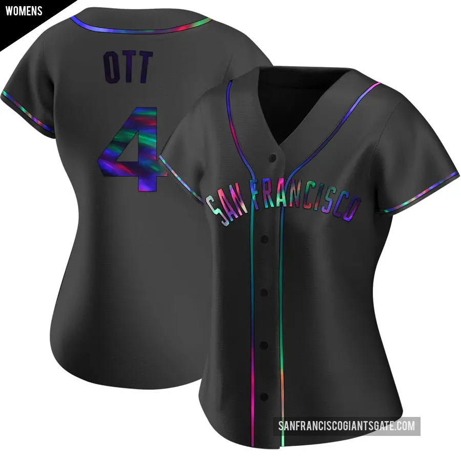 Women's San Francisco Giants ＃4 Mel Ott Replica Black Holographic Alternate Jersey