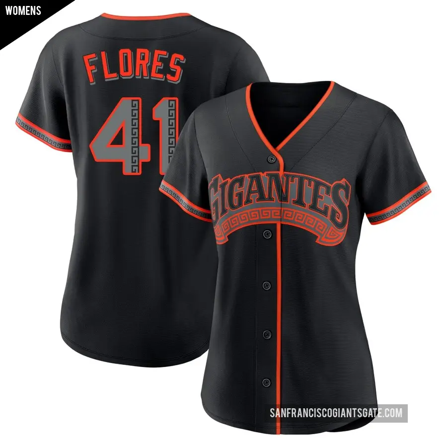 Women's San Francisco Giants ＃41 Wilmer Flores Replica Black Alternate Jersey