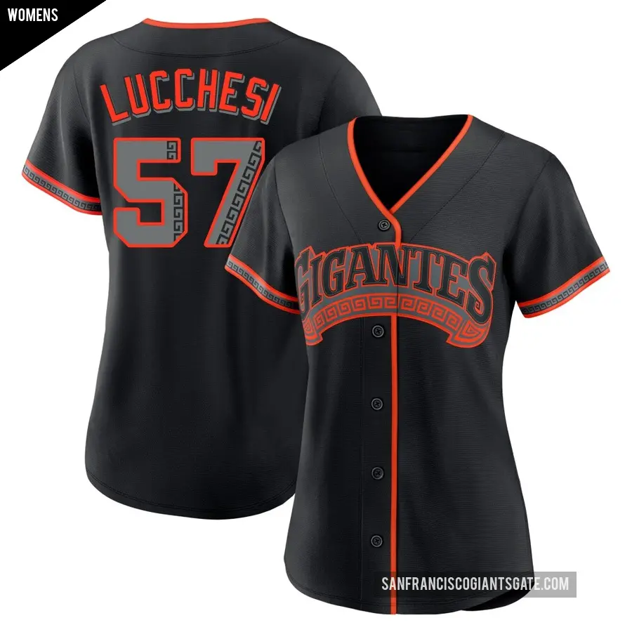 Women's San Francisco Giants ＃57 Joey Lucchesi Replica Black Alternate Jersey