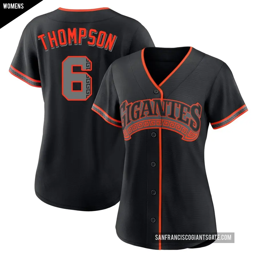 Women's San Francisco Giants ＃6 Robby Thompson Replica Black Alternate Jersey