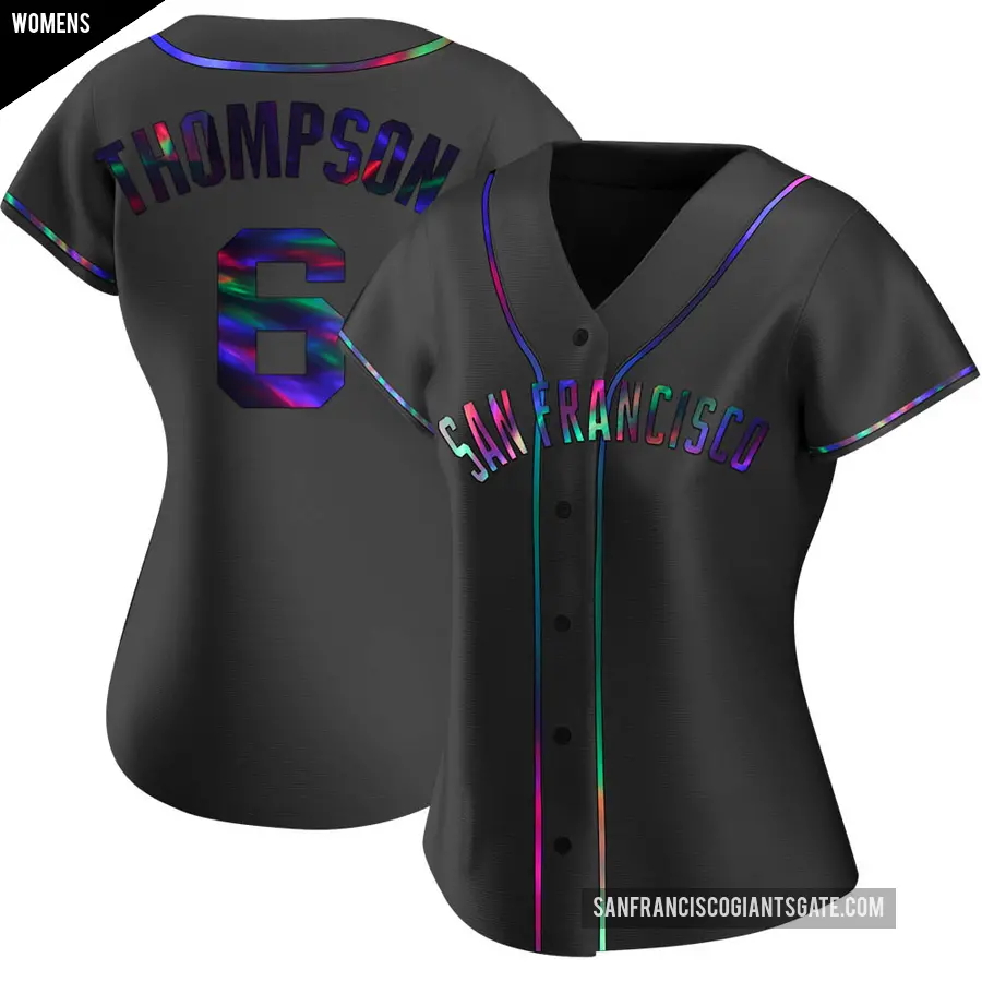 Women's San Francisco Giants ＃6 Robby Thompson Replica Black Holographic Alternate Jersey