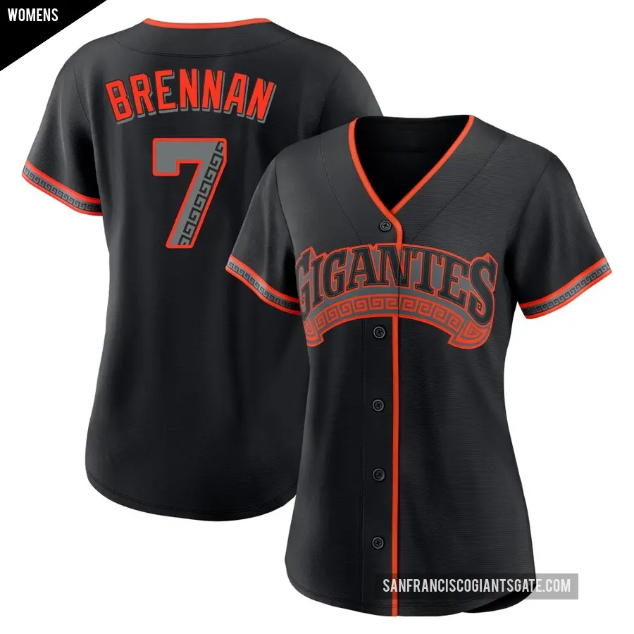 Women's San Francisco Giants ＃7 Will Brennan Replica Black Alternate Jersey