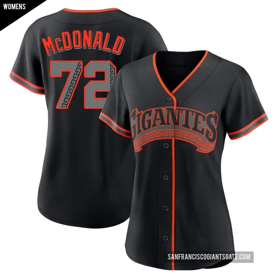 Women's San Francisco Giants ＃72 Trevor McDonald Replica Black Alternate Jersey