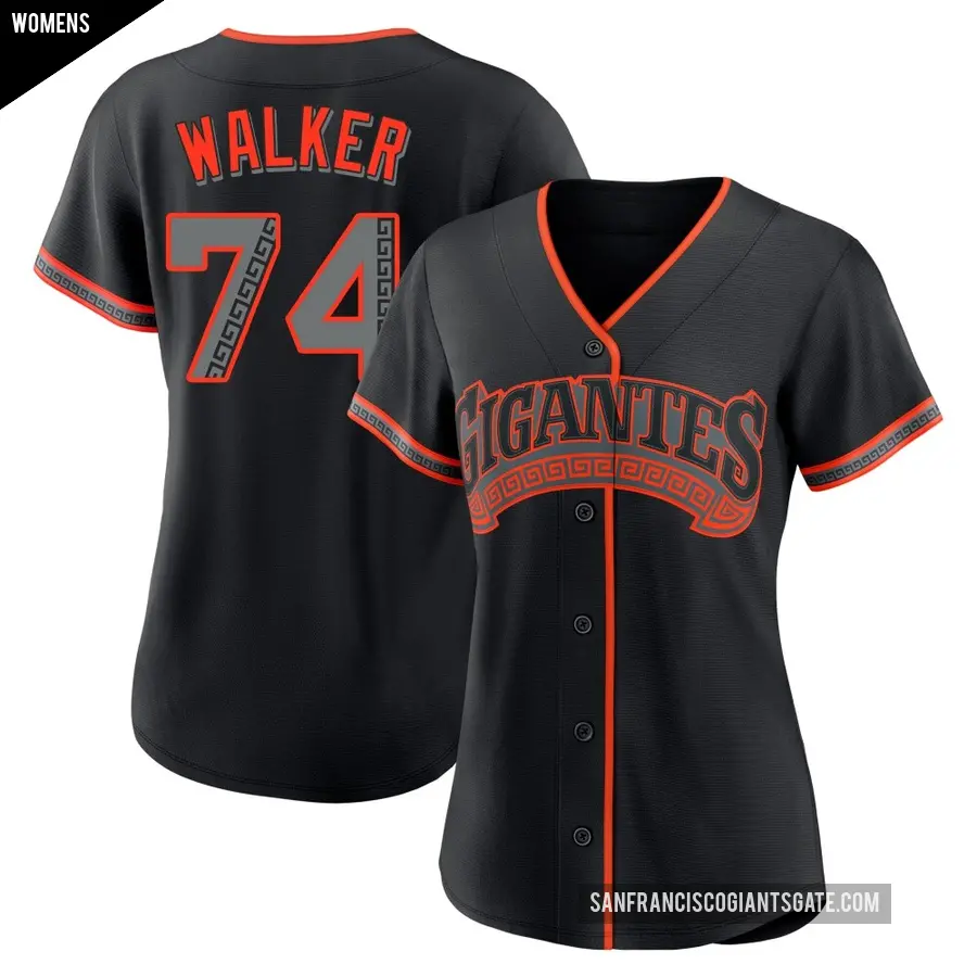 Women's San Francisco Giants ＃74 Ryan Walker Replica Black Alternate Jersey