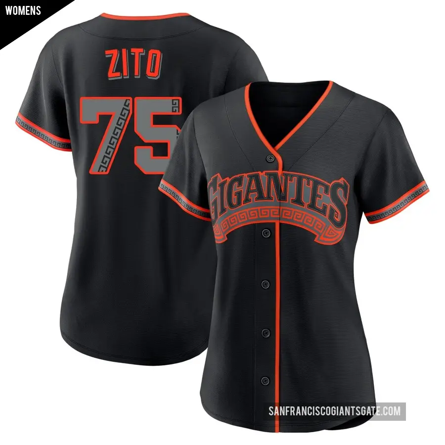 Women's San Francisco Giants ＃75 Barry Zito Replica Black Alternate Jersey