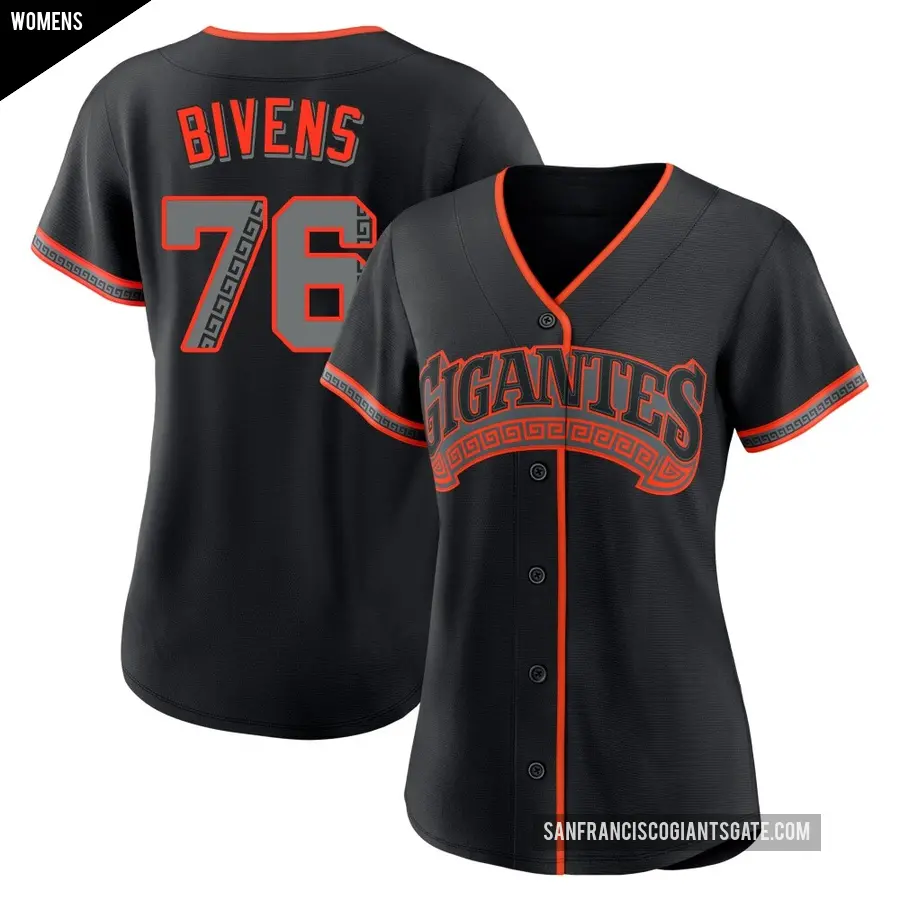 Women's San Francisco Giants ＃76 Spencer Bivens Replica Black Alternate Jersey