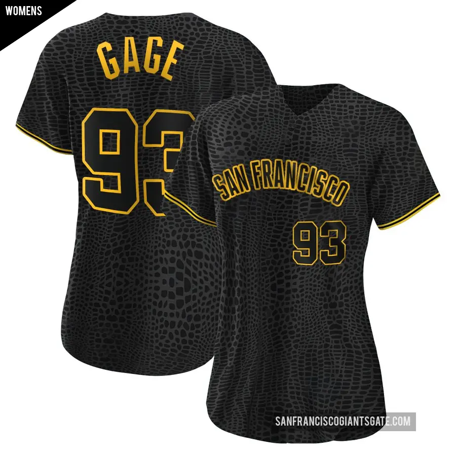 Women's San Francisco Giants ＃93 Matt Gage Replica Black Snake Skin City Jersey