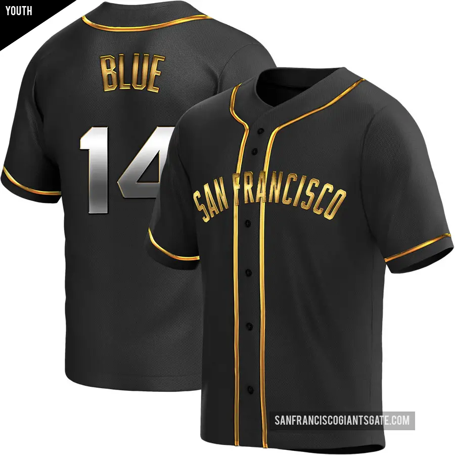 Youth San Francisco Giants ＃14 Vida Blue Replica Blue Black Golden Alternate Jersey