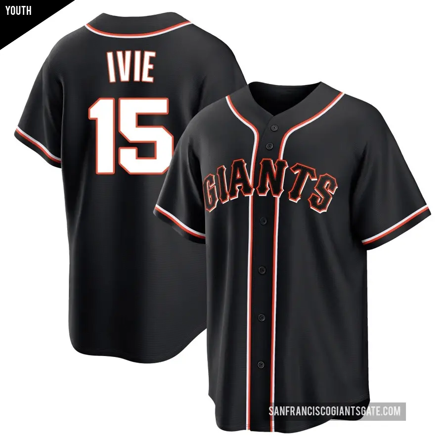 Youth San Francisco Giants ＃15 Mike Ivie Replica Black Fashion Out Jersey