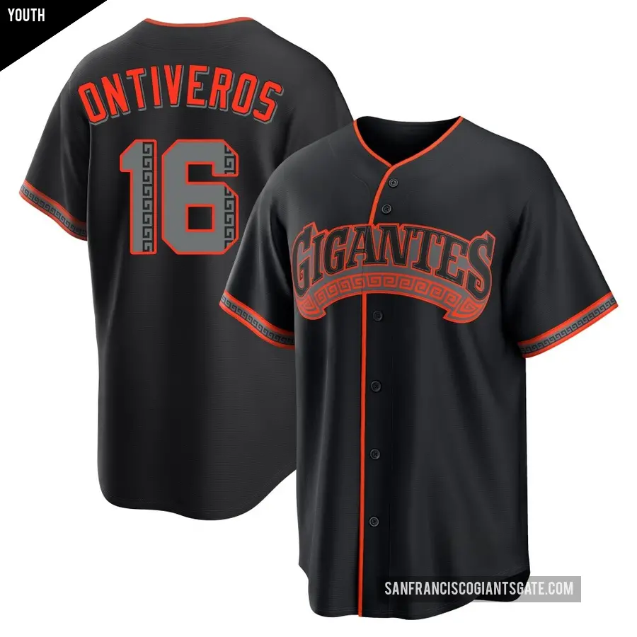Youth San Francisco Giants ＃16 Steve Ontiveros Replica Black Alternate Jersey