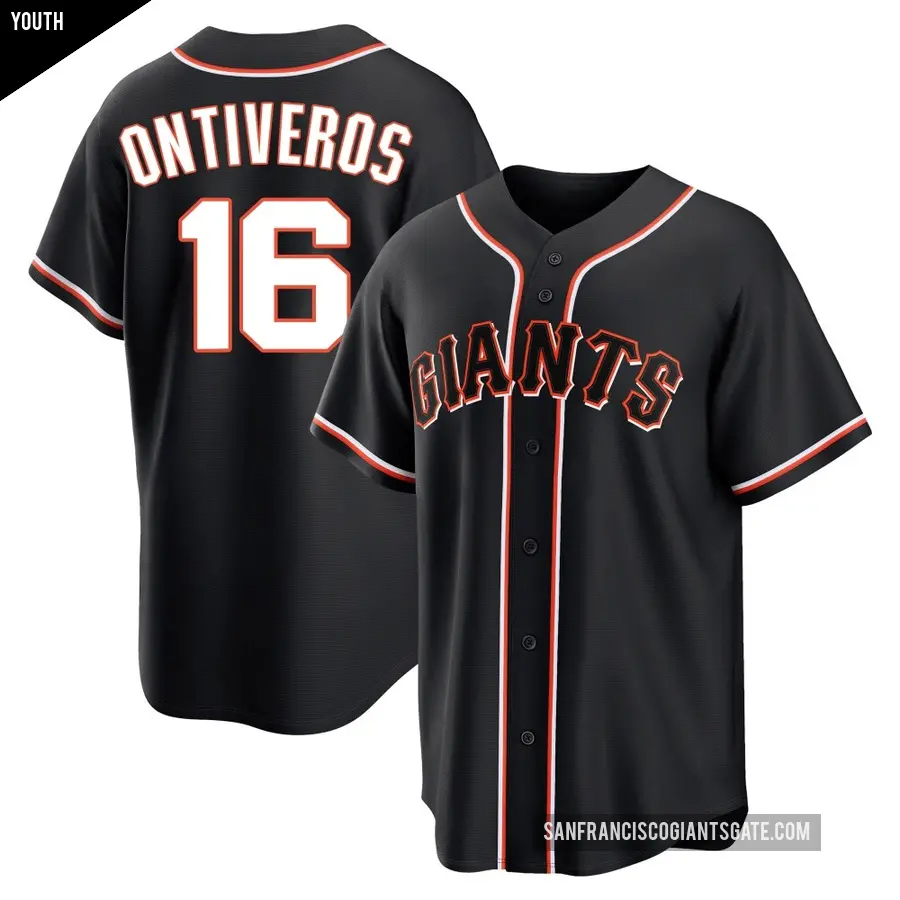 Youth San Francisco Giants ＃16 Steve Ontiveros Replica Black Fashion Out Jersey