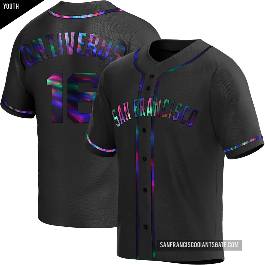 Youth San Francisco Giants ＃16 Steve Ontiveros Replica Black Holographic Alternate Jersey