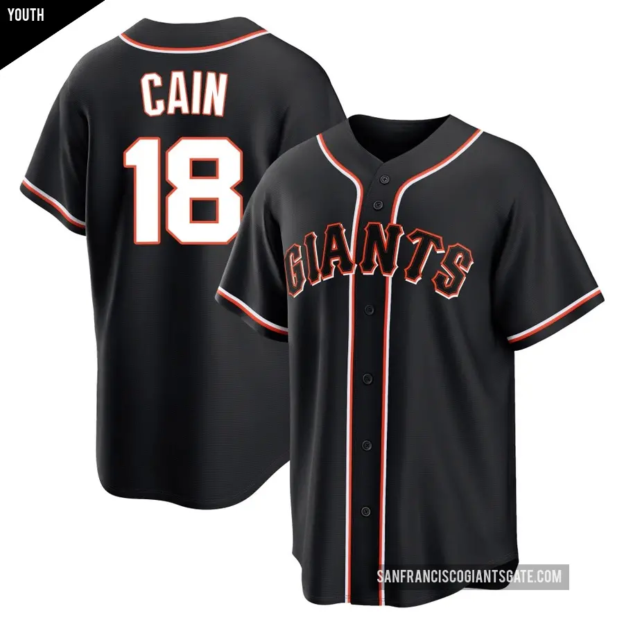 Youth San Francisco Giants ＃18 Matt Cain Replica Black Fashion Out Jersey