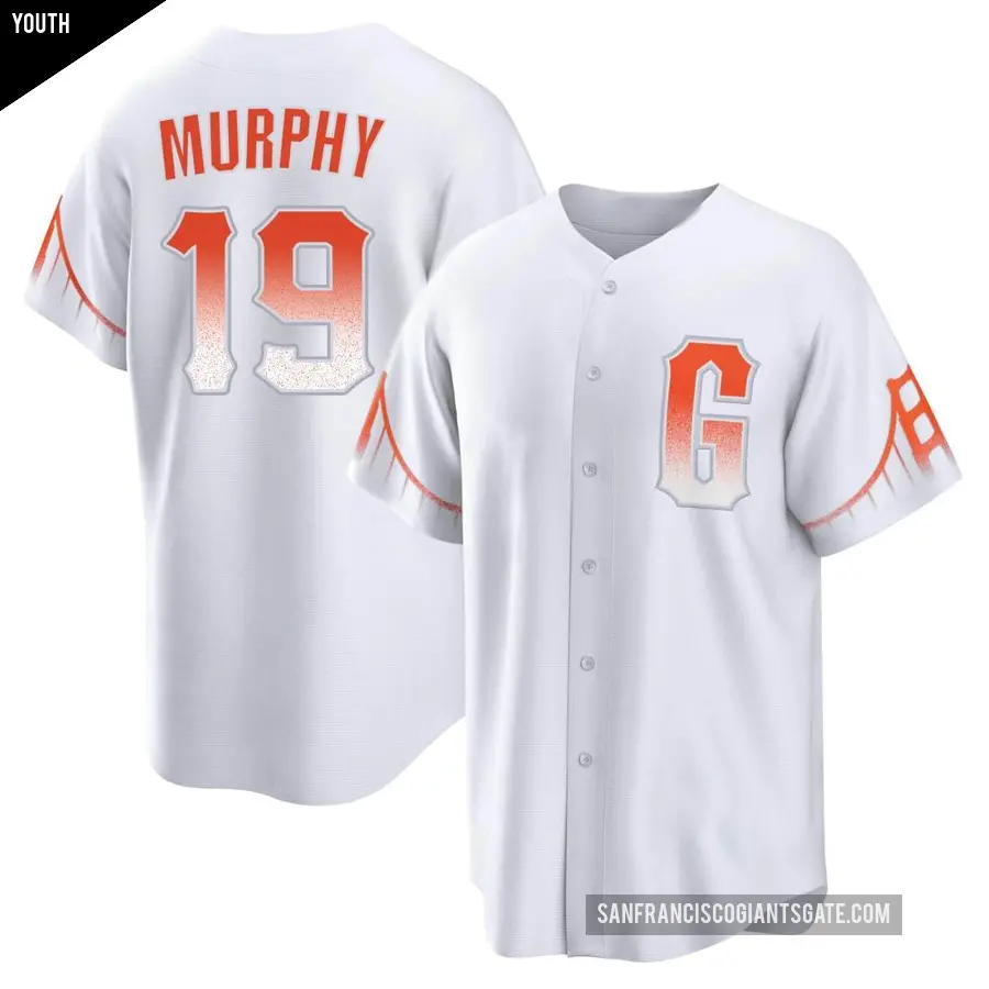 Youth San Francisco Giants ＃19 Tom Murphy Replica White 2021 City Connect Jersey