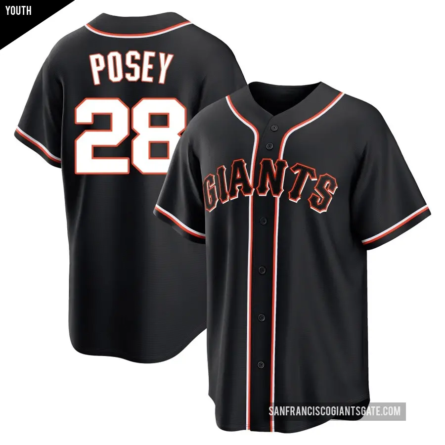 Youth San Francisco Giants ＃28 Buster Posey Replica Black Fashion Out Jersey
