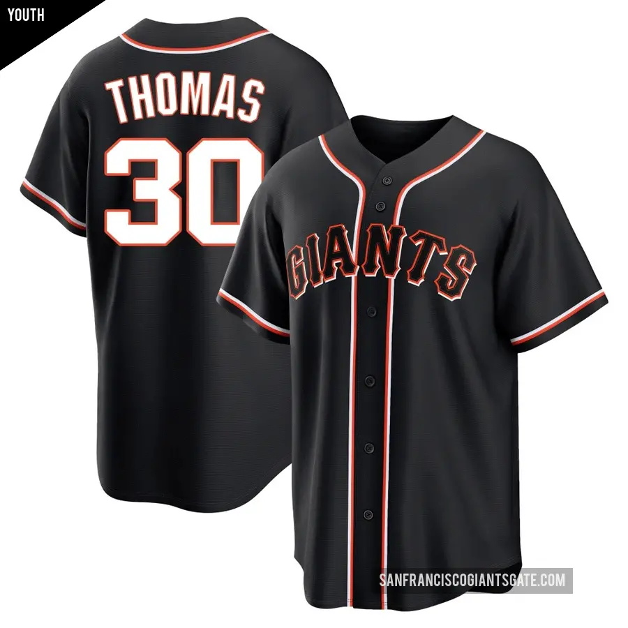 Youth San Francisco Giants ＃30 Derrel Thomas Replica Black Fashion Out Jersey