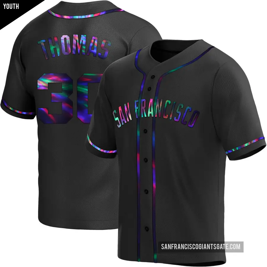 Youth San Francisco Giants ＃30 Derrel Thomas Replica Black Holographic Alternate Jersey