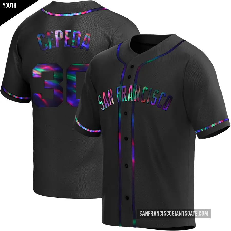 Youth San Francisco Giants ＃30 Orlando Cepeda Replica Black Holographic Alternate Jersey