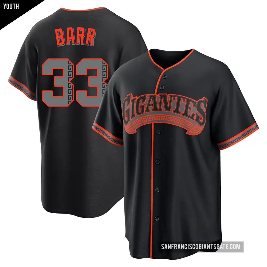 Youth San Francisco Giants ＃33 Jim Barr Replica Black Alternate Jersey