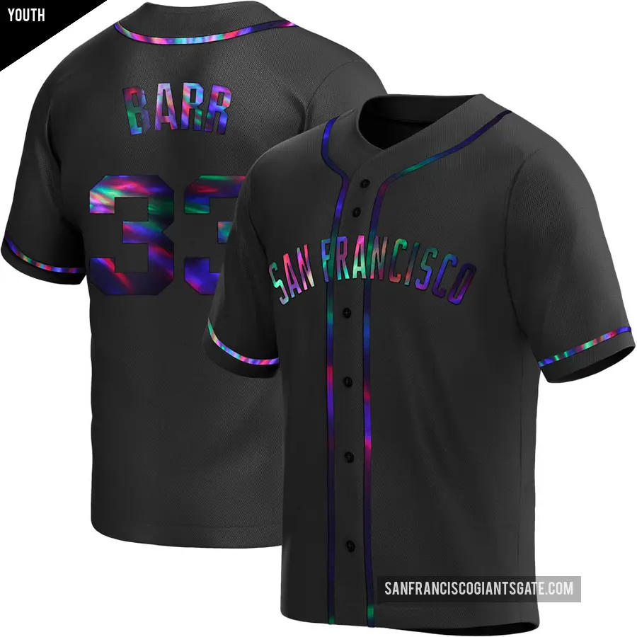 Youth San Francisco Giants ＃33 Jim Barr Replica Black Holographic Alternate Jersey