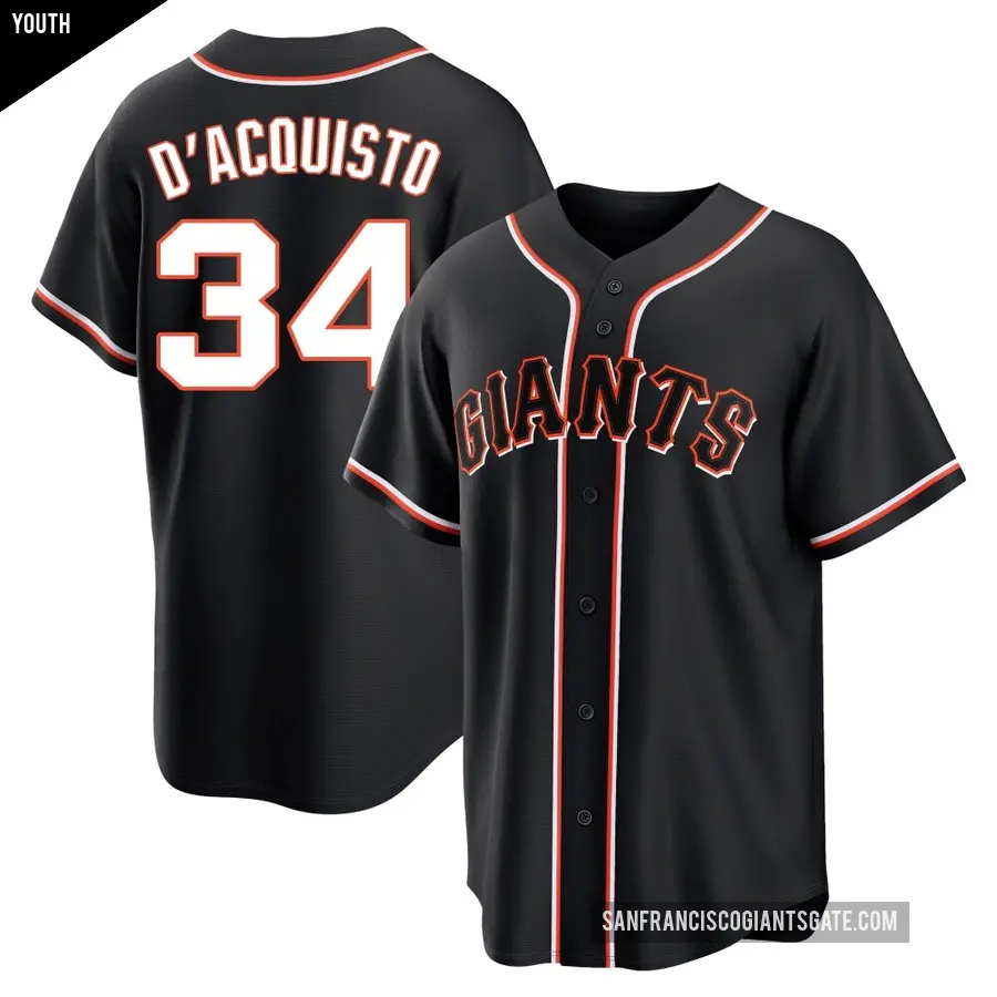 Youth San Francisco Giants ＃34 John D'acquisto Replica Black Fashion Out Jersey